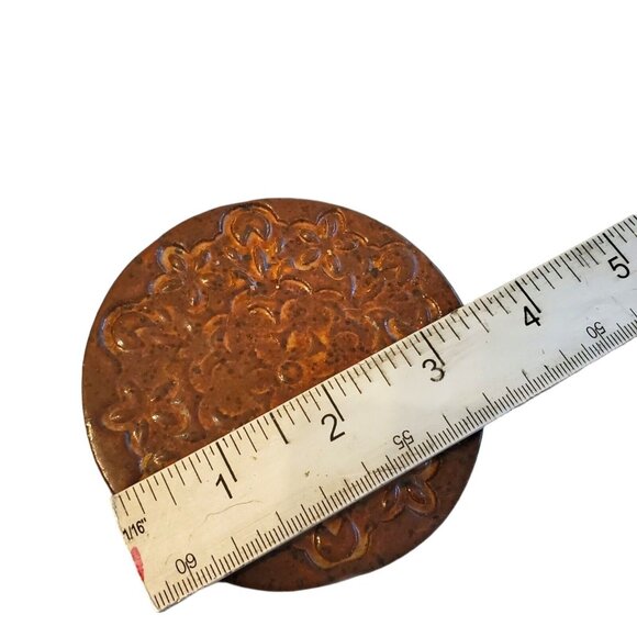 Handmade‎ Ceramic Stamped Clay Coasters Set of 4 Brown Boho Style Geometry Cork - Picture 5 of 6